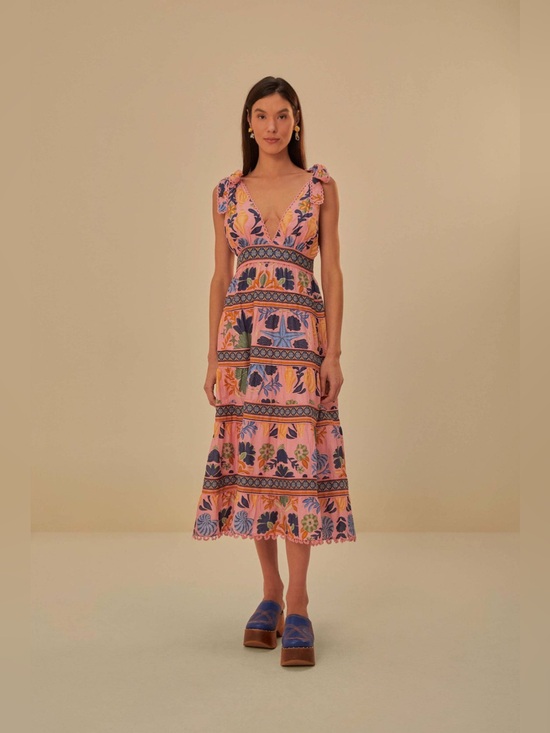 FARM Rio Dresses & Skirts - Pink Seashell Tapestry Midi Dress